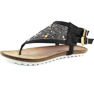 Black Urban Lace And Rhinestones Women’s Thong Sandals